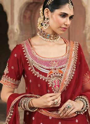Red embroidered chanderi silk sharara set 4