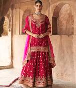 Hot pink embroidered chanderi silk sharara set