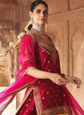 Hot pink embroidered chanderi silk sharara set 2