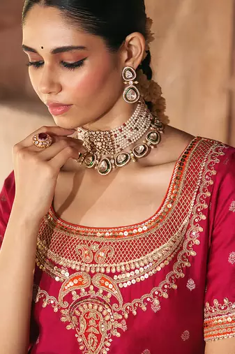 Hot pink embroidered chanderi silk sharara set