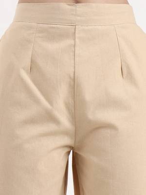 beige woven cotton flex trousers slim fit regular pant 5
