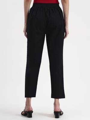 black woven cotton flex trousers slim fit regular pant 3