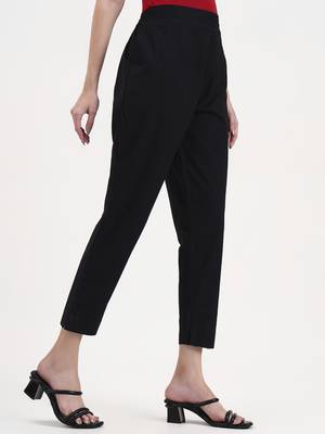 black woven cotton flex trousers slim fit regular pant 4