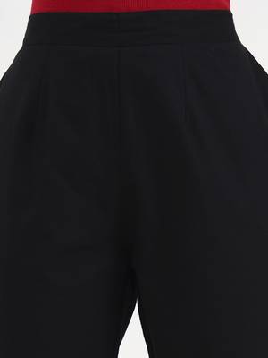 black woven cotton flex trousers slim fit regular pant 5