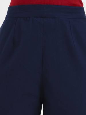 navy blue woven cotton flex trousers slim fit regular pant 5
