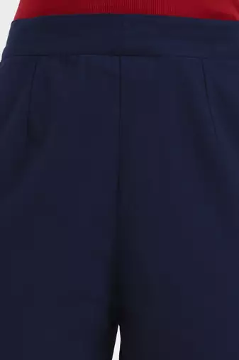 navy blue woven cotton flex trousers slim fit regular pant