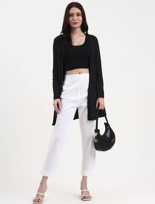 white woven cotton flex trousers slim fit regular pant 1