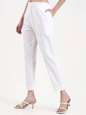 white woven cotton flex trousers slim fit regular pant 2