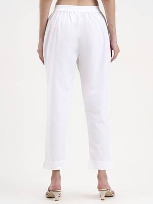 white woven cotton flex trousers slim fit regular pant 3