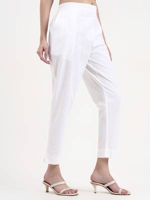 white woven cotton flex trousers slim fit regular pant 4
