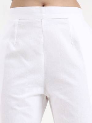 white woven cotton flex trousers slim fit regular pant 5