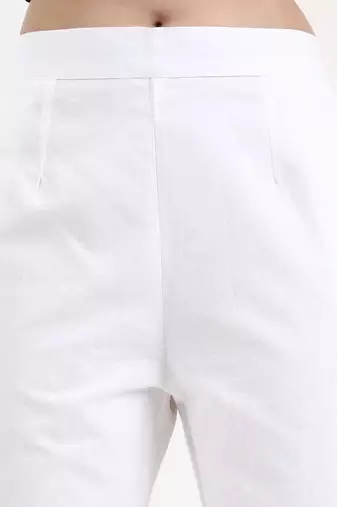 white woven cotton flex trousers slim fit regular pant