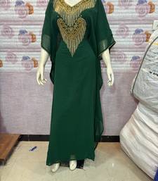 Emerald Green Georgette Stitched Kaftan with Luxe Gold Embroidery & Fringe Work