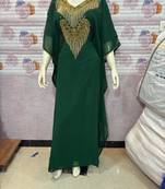  Emerald Green Georgette Stitched Kaftan with Luxe Gold Embroidery & Fringe Work