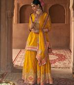 Mustard embroidered chanderi silk sharara set