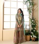 Multicolor embroidered Crepe sharara suit-Full Stitched Free size