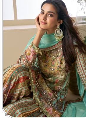 Multicolor embroidered Crepe sharara suit-Full Stitched Free size 2