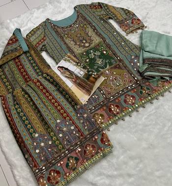 Multicolor embroidered Crepe sharara suit-Full Stitched Free size 3