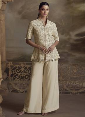 Cream georgette embroidered Palazzo suit 1