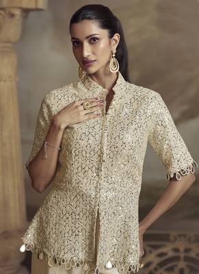 Cream georgette embroidered Palazzo suit 2