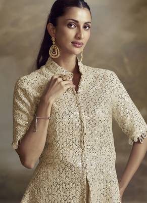 Cream georgette embroidered Palazzo suit 3