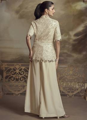 Cream georgette embroidered Palazzo suit 4