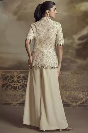 Cream georgette embroidered Palazzo suit