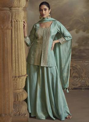 Sky blue viscose simar butti embroidered Palazzo suit 1