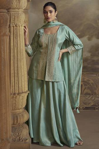 Sky blue viscose simar butti embroidered plazzo suit