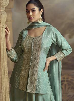 Sky blue viscose simar butti embroidered Palazzo suit 2