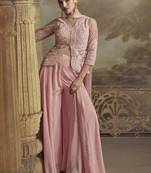 Peach net embroidered palazzo suit