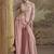 Peach net embroidered palazzo suit