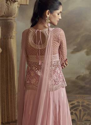 Peach net embroidered palazzo suit 3