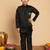 Boys cotton silk geometric sequined embroidered kurta & pyjama set with shrug- black