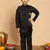 Boys cotton silk geometric sequined embroidered kurta & pyjama set with shrug- black