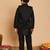 Boys cotton silk geometric sequined embroidered kurta & pyjama set with shrug- black