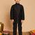 Boys cotton silk geometric sequined embroidered kurta & pyjama set with shrug- black