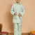 Boys cotton silk geometric sequined embroidered kurta & pyjama set with shrug- aqua blue