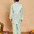 Boys cotton silk geometric sequined embroidered kurta & pyjama set with shrug- aqua blue