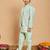 Boys cotton silk geometric sequined embroidered kurta & pyjama set with shrug- aqua blue