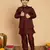 Boys cotton silk geometric sequined embroidered kurta & pyjama set with shrug- wine