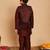 Boys cotton silk geometric sequined embroidered kurta & pyjama set with shrug- wine