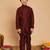 Boys cotton silk geometric sequined embroidered kurta & pyjama set with shrug- wine