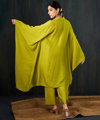 Green plain dola silk kaftan 2
