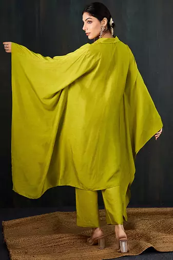 Green plain dola silk kaftan