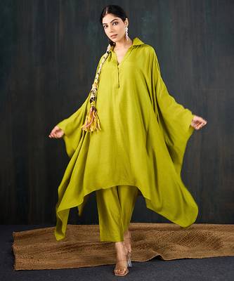 Green plain dola silk kaftan 4