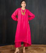 Rani pink plain dola silk kurta set
