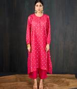 Rani pink printed chanderi kurta set