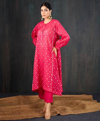 Rani pink printed chanderi kurta set 2