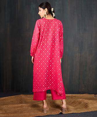 Rani pink printed chanderi kurta set 3